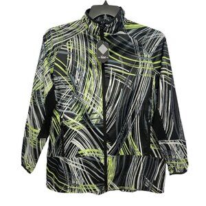 NWT Rise by LuLaRoe Determined Athletic Zip Jacket Small Black Green Hi-Low Vent